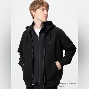 Uniqlo Men’s Sweat Full-Zip Hoodie Black Hooded Jacket